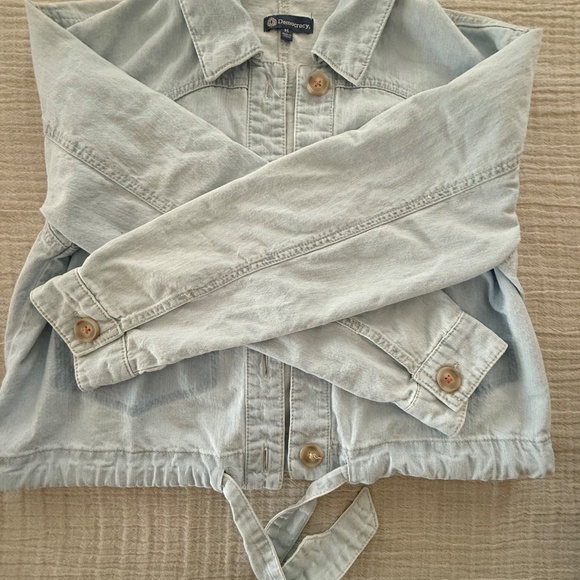 Democracy Jacket Denim Twill Button Down Tie-Front Utility Pocket Cropped Blue M - Picture 3 of 4